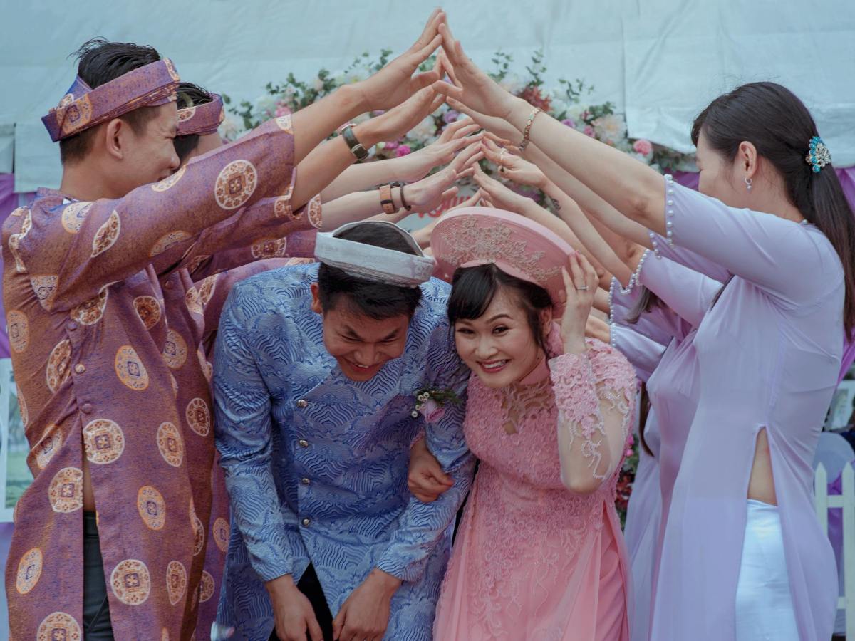 wedding couple taking a traditional ceremony