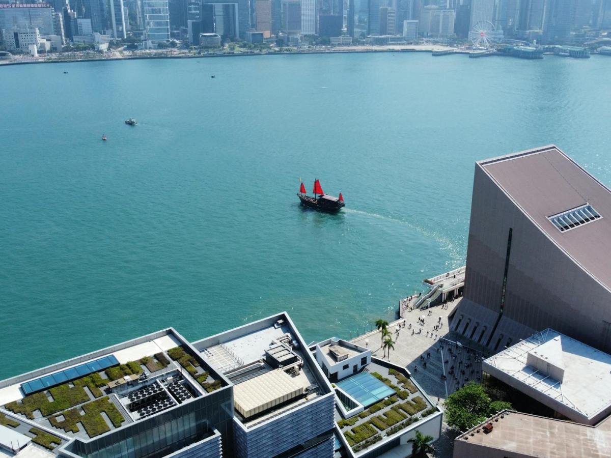 aerial view of the hongkong city harbor
