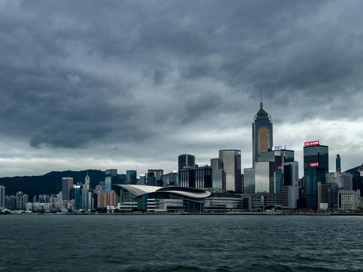 dramatic sky over wan chai district on the northern shore of hong kong island