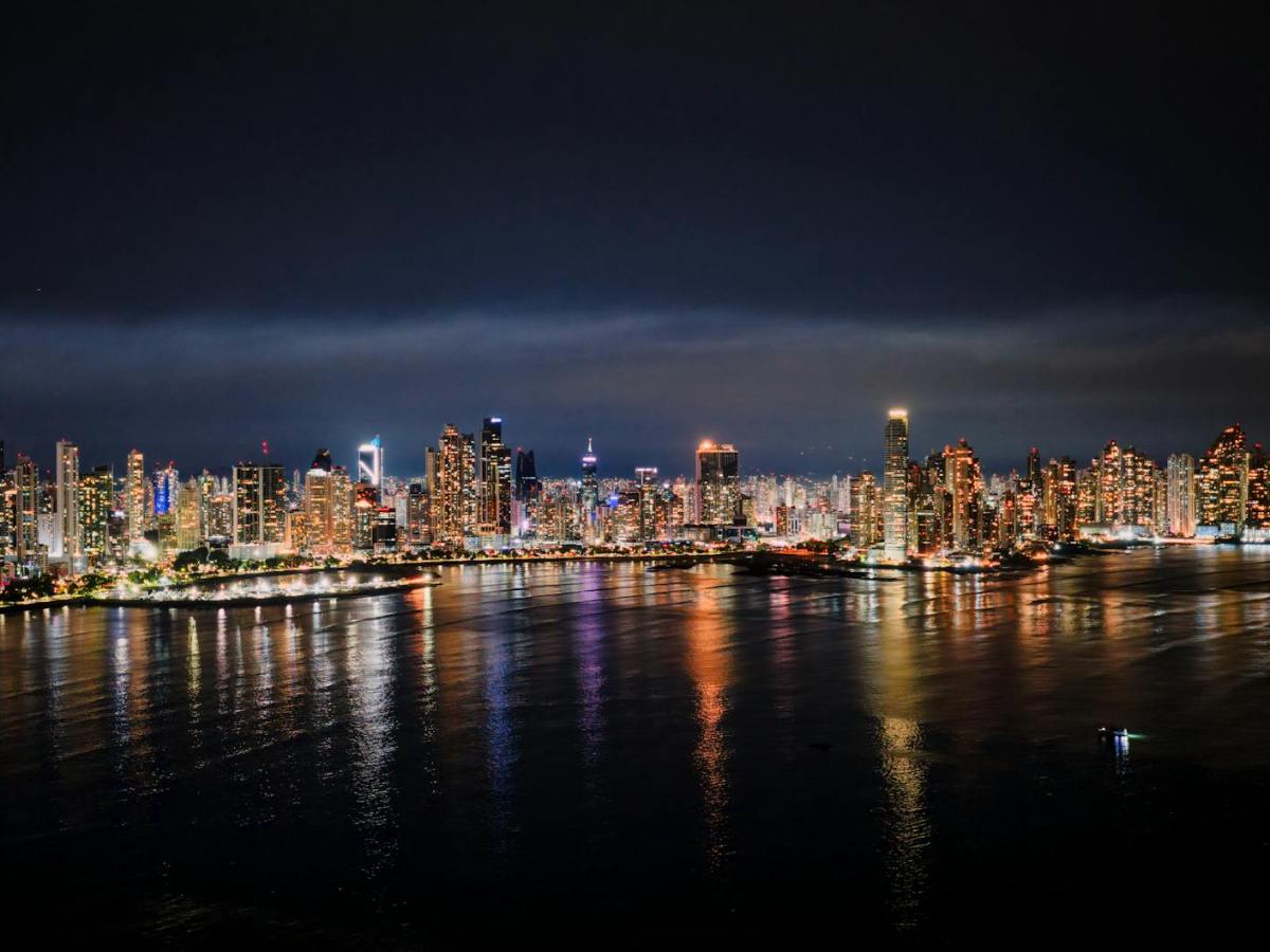 panama city illuminated skyline at night