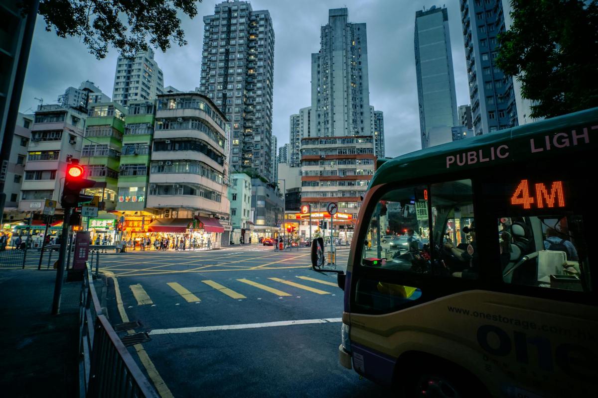 bus in city in the evening