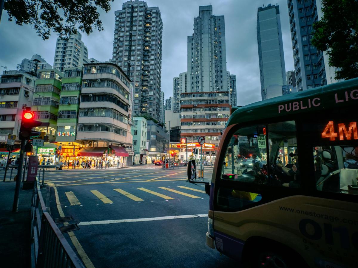 bus in city in the evening