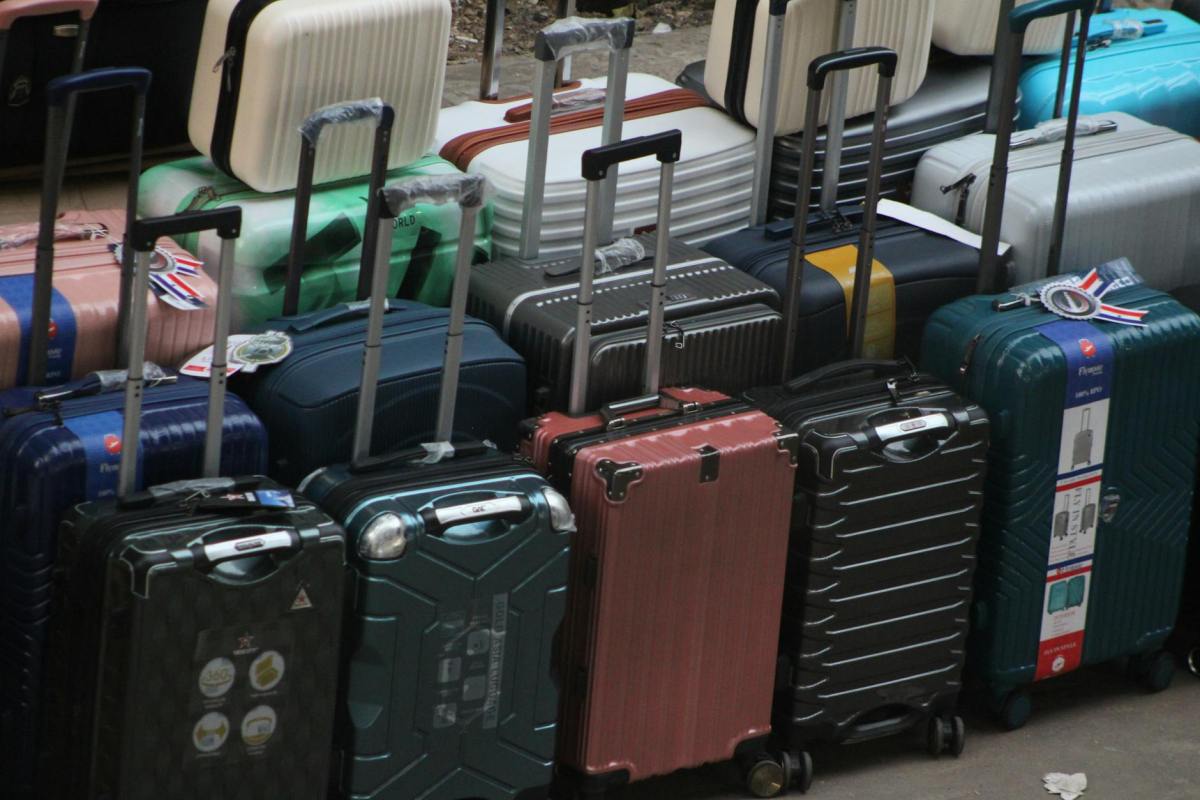 collection of modern suitcases lined up