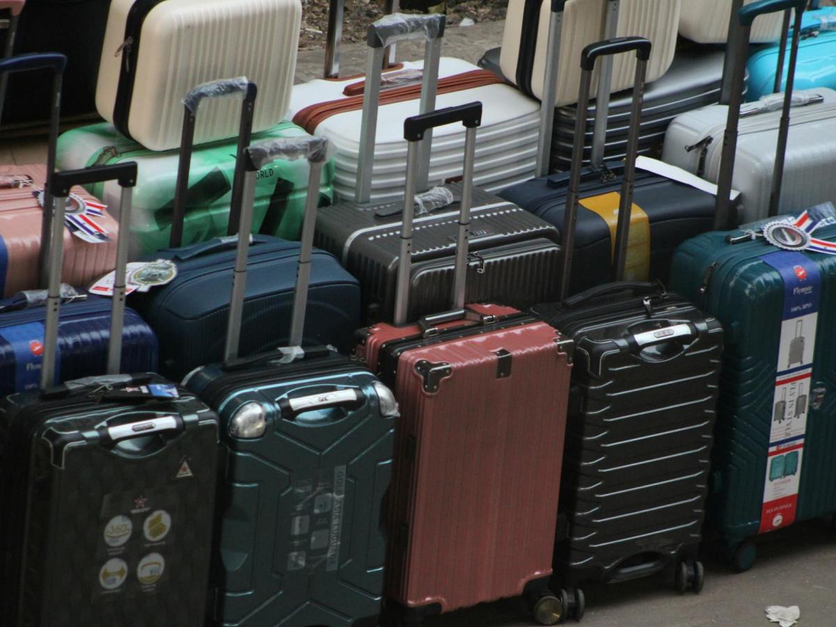 collection of modern suitcases lined up