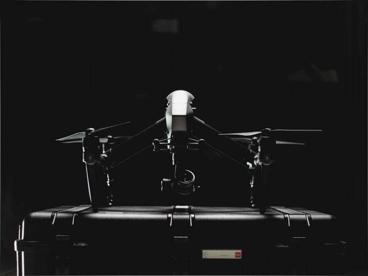 black and white photo of drone