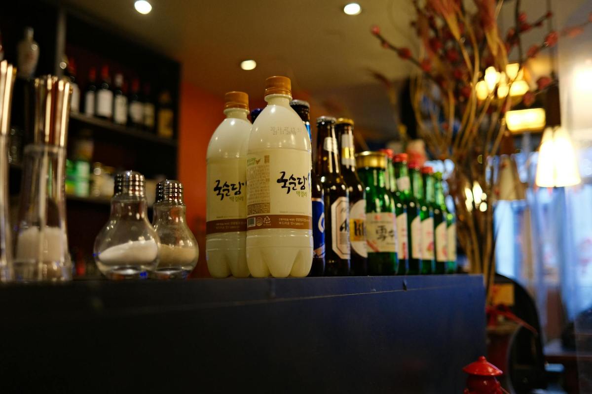 liquor bottles on a black table