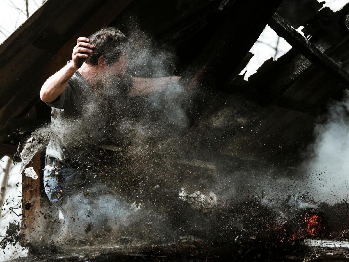 dust around fighting man