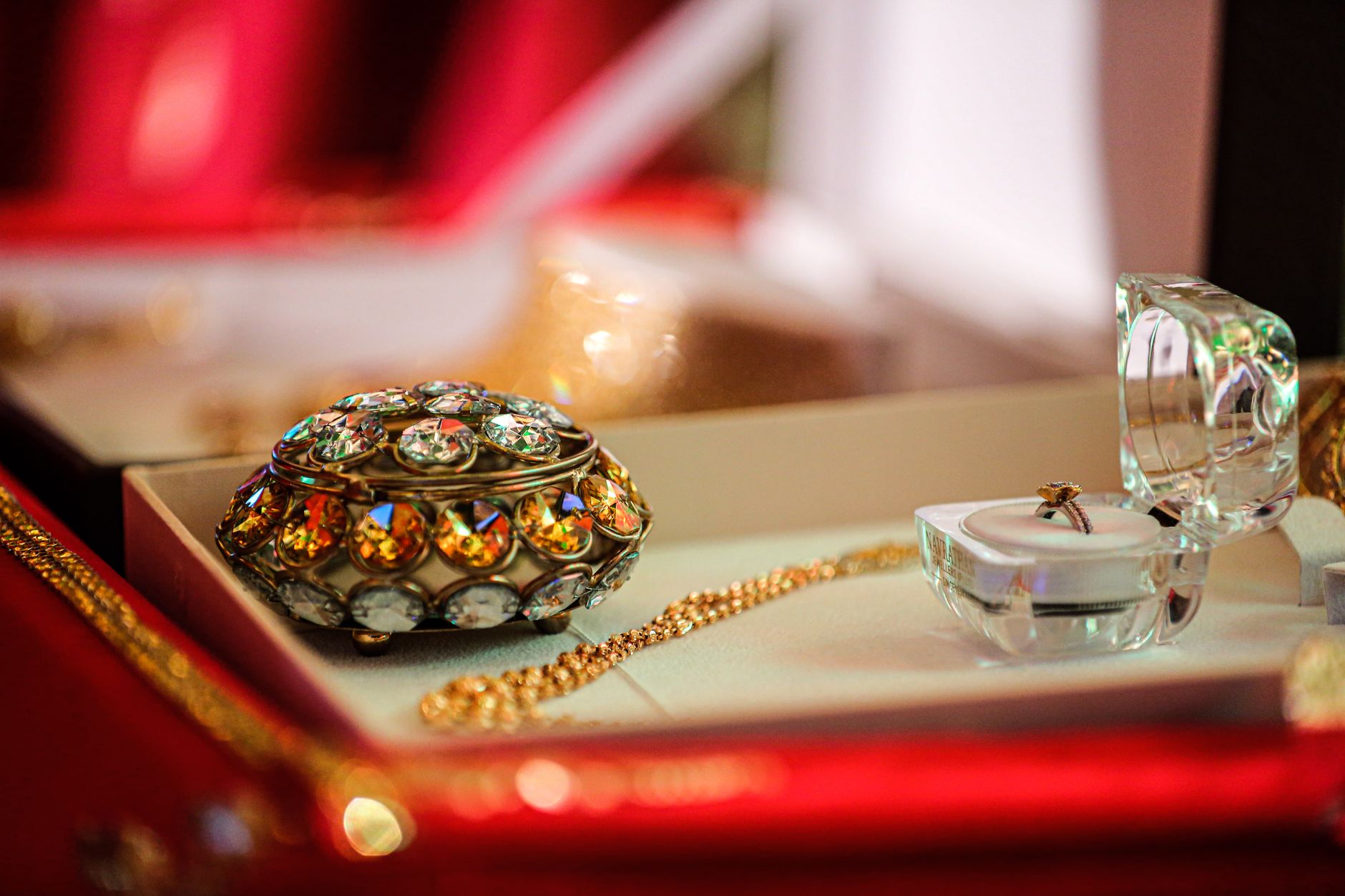 macro shot of accessories on a jewelry box