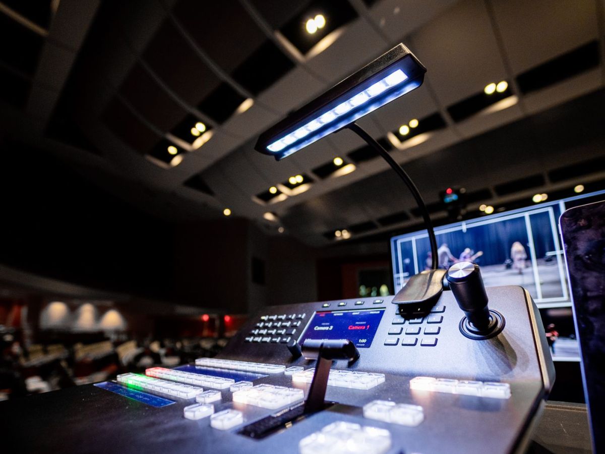 modern audio system in studio